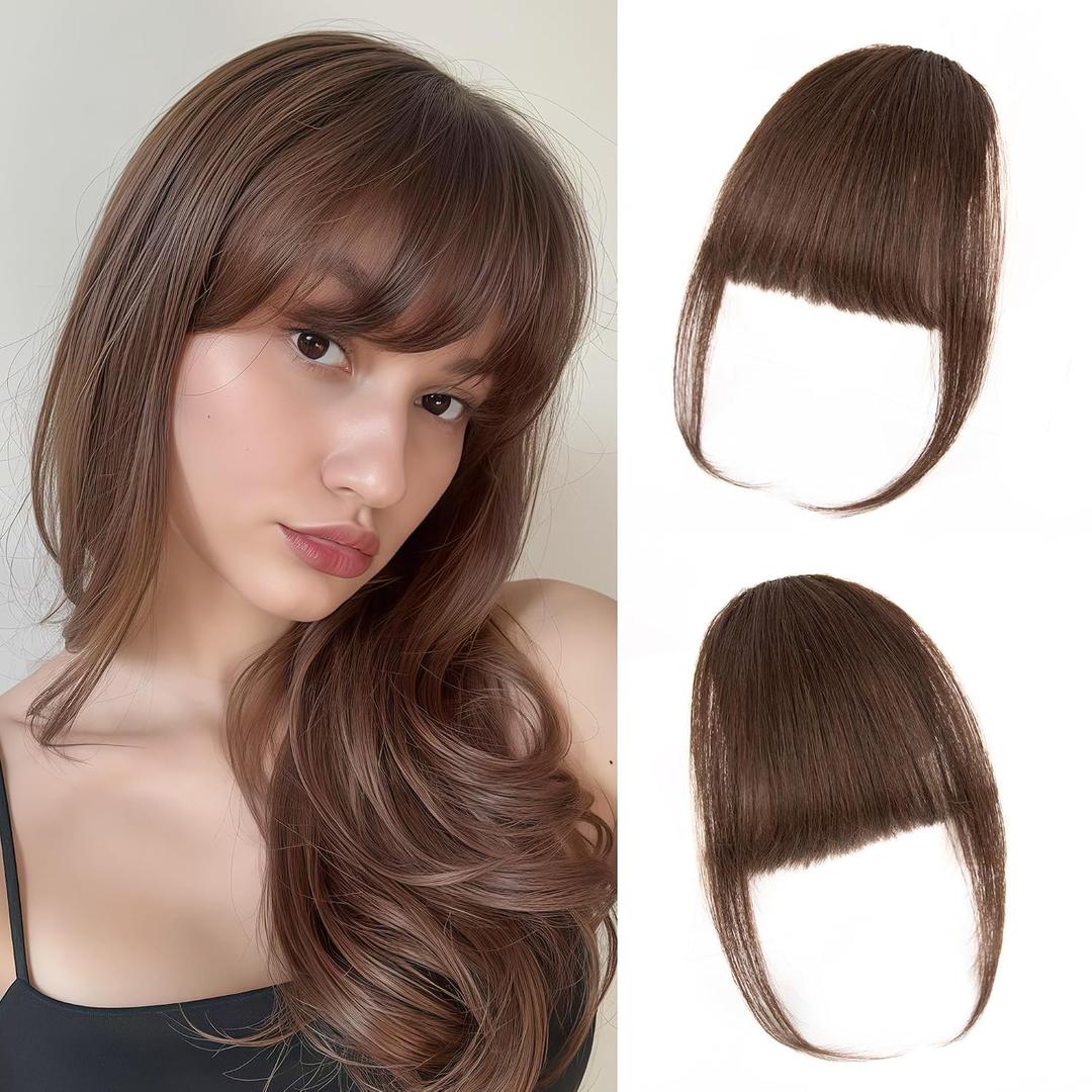 Yorda Bangs Hair Clip 100% Human Hair Clip in Bangs Fringe with Temples Wispy/French Bangs for Women Natural Looking for Daily Use (Wispy Bangs, #4)