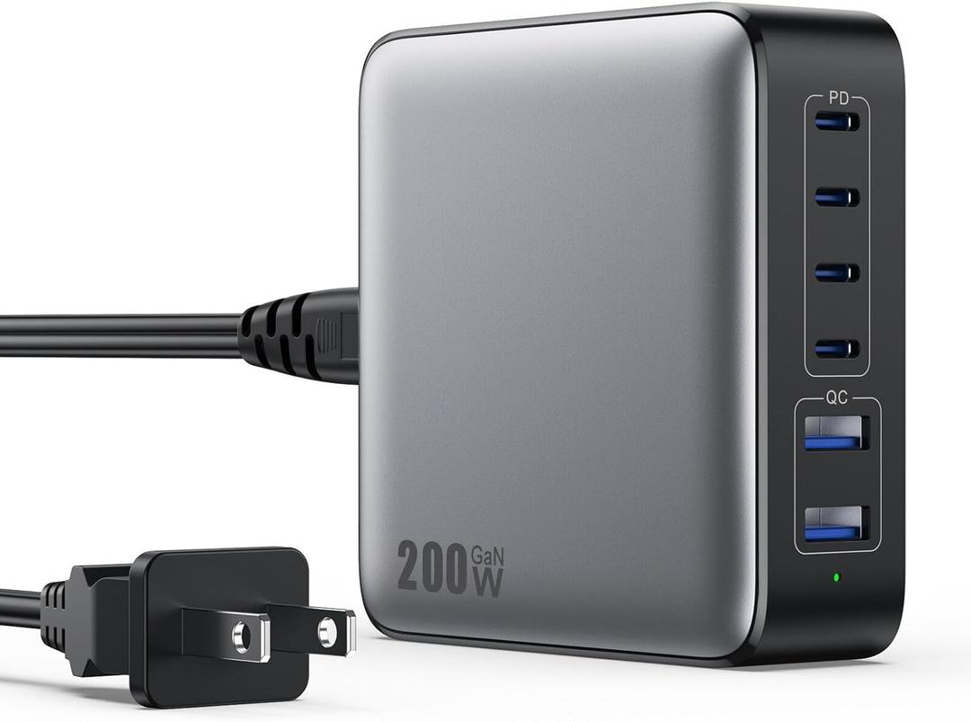 USB C Charger Block 200W[2025 Upgraded] GaN III 6 Port Fast Charging Station Hub, PD 65W USB C Laptop Charger Compatible with MacBook Pro/Air,iPad, iPhone 16/15,Galaxy S23/S24 Steam Deck Dell XPS etc