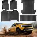 DrCarNow All Weather TPE Floor Mats for Chevy Silverado 1500 and GMC Sierra 1500 Crew Cab 2019-2026 Custom Fit Front and Rear with 5.8FT Bed Mat & Tailgate Liner Non Slip Heavy Duty Accessories