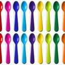 PLASKIDY Plastic Kids Spoons Set of 18 -Toddler Spoons BPA Free/Dishwasher Safe Reusable Children's Spoon Set - Brightly Colored Toddler Cutlery Flatware Set