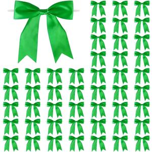 50 Pcs 5 Inches Twist Tie Satin Ribbon Bows Pretied Premade Craft Bows for Treat Bags Gift Wrapping Basket Wedding Baby Shower Brithday Christmas Party (Emerald Green)