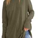 Fisoew Women's Casual Long Sleeve Tops Crew Neck Round Hem Loose T-Shirts Tunic Tops with Thumb Holes L
