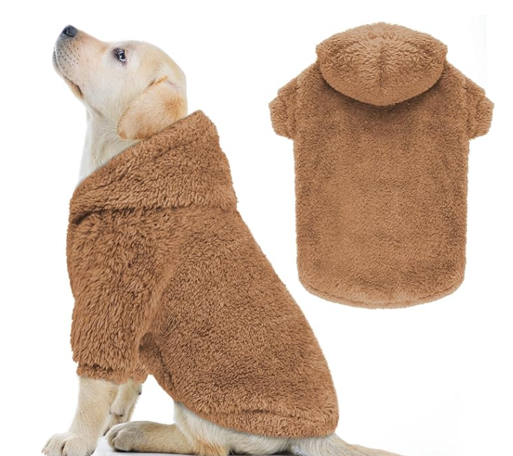 Fuzzy Dog Sweaters for Medium Dogs Dog Hoodie Soft Double-Sided Plush Fleece Pet Sweater Clothes Coats Pet Hoodie Sherpa Hooded Sweatshirt (Brown-M)
