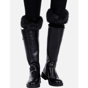 4 Pairs Women Faux Fur Trim Boot Cuff Socks Winter Knitted Furry Top Cover Leg Warmers, Black, Red, Beige, Brown