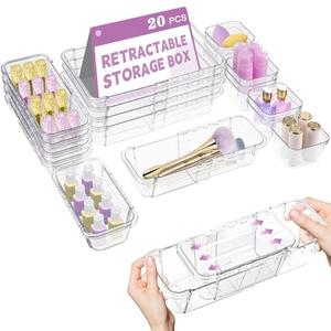 Hiitytin 20 Pcs Clear Drawer Organizer, Adjustable Drawer Storage Box, 3-Size Desk Drawer Organizer, Acrylic Storage Bins for Makeup, Kitchen Utensils, Bedroom Dressers Tool Organizer for Gadgets