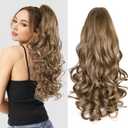 24 Inch Ponytail Extension, Layered Ponytail Extensions for Women, Soft Wavy Claw Clip in Ponytail Extension, Natural Synthetic Hair Pieces for Women (Color: Light Brown With Dark Blonde Highlights)