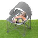 Bright Starts Pop 'N Chill Baby Chair Travel Seat, Indoor/Outdoor Use, Infant Seat with UPF 50+ Canopy, Grey, Ages 0-6 Months