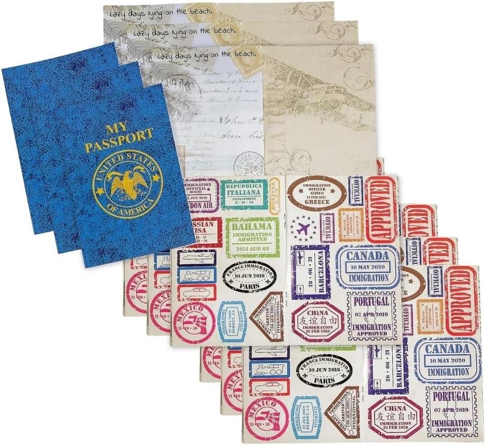 Fun Express Passport Book for Kids Set of 12 Passport Sticker Books with Travel Stamp Stickers | Pretend Play Notepads for Kid Scrapbooks | Blank Travel Journal Books Party Favors