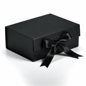 Gift Box | Black Magnetic Gift Box with Ribbon Closure, Foldable Paper Packaging Box for Birthday Wedding Anniversary and Special Occasions, 23 x 16 x 10 cm