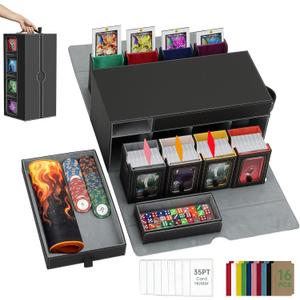 Brobear Commander Deck Box for MTG, 10 IN 1 Card Deck Box with 8 Deck Box Holds 800+ Double-Sleeved Cards, Card Storage Box for MTG with 2 Dice Trays & Display Window for TCG, EDH (Colorful)