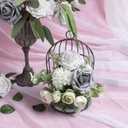 N&T NIETING Roses Artificial Flowers, 50Pcs Fake Flowers Foam Roses with Stems for DIY Wedding Bridesmaid Bridal Bouquets Centerpieces Party Home Decoration Baby Shower, Silver White and Silver Grey