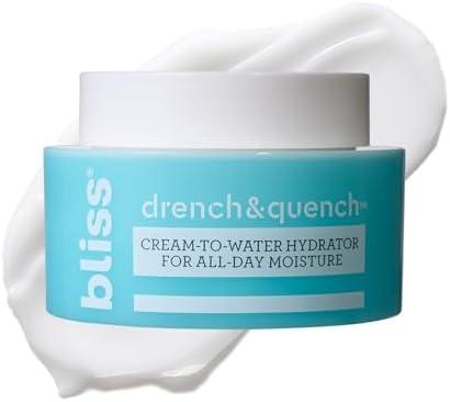 Bliss Drench & Quench Hyaluronic Acid Cream to Water Moisturizer | Lightweight Face Cream with 4 Types of Hyaluronic Acid for All Day Hydration and Plump Skin | Clean Vegan & Cruelty Free 1.7 fl oz