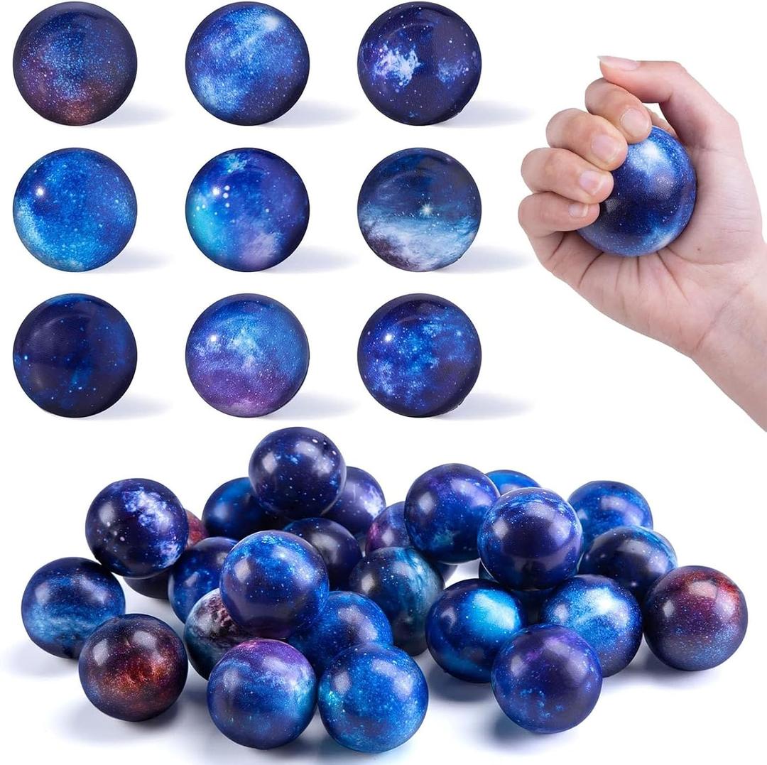 LovesTown Galaxy Stress Balls Bulk, 50PCS Foam Squeeze Balls 2 inch for Stress Relief Outer Space Astronaut Party Class Reward