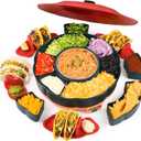 Taco Tuesday Kit, Taco Bar Serving Set for a Party with 3-Temp Control, 33oz Heated Pot, 6 Removable Trays & 4 Taco Holders, Lazy Susan Taco Bar for Burritos, Nachos, and Fajitas, Christmas Gift