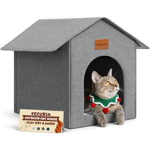 Outdoor Cat House Weatherproof, Insulated Cat Dog Houses for Outdoor/Indoor Cats for Winter, Waterproof Feral Stray Cat Shelter with Warm Cushion for All Seasons, Easy to Assemble, Grey