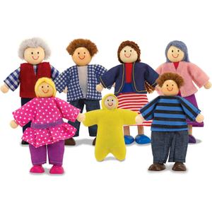 Melissa & Doug 7-Piece Poseable Wooden Doll Family for Dollhouse (2-4 inches Each)