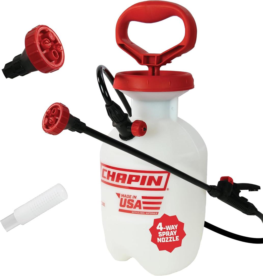 Chapin 20084: 1 Gallon Pump Sprayer Lawn & Garden Sprayer for Weeds, Pesticides & More 4-in-1 Spray Nozzle, Comfort Handle & Splash Guard Durable & Lightweight