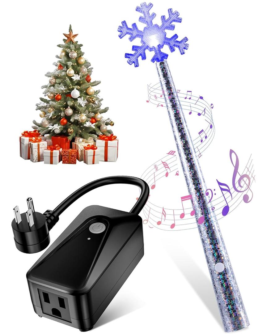 Magic Wand for Christmas Tree Light, Wireless Christmas Tree Wand Remote Control for Christmas String Lights and Decorations Lights Turn On and Off, Surprised for Kids Family Christmas Gift (1 Socket)