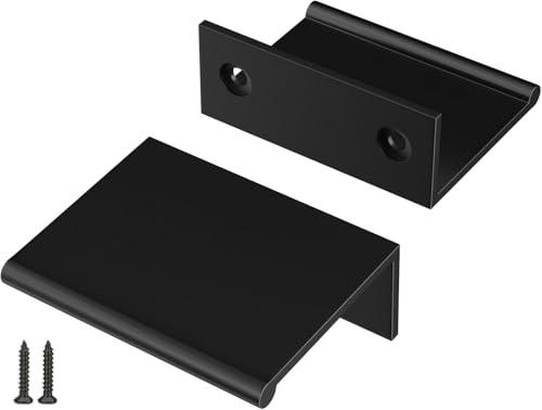 Peaha 10 Pack Kitchen Cabinet Handles 1-5/16 inch Black Pulls for Dresser Drawers Door Edge Finger Pull Aluminum Alloy Hardware