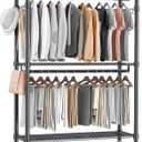 Homdox Rolling Garment Rack with Double Rod, Heavy Duty Clothing Rack with Shelves, Portable Clothes Rack, Free Standing Wardrobe Rack, with Lockable Wheels & Hanging Hooks, Max Load 450 LBS, Black (17.72"D x 47.24"W x 80.71"H)