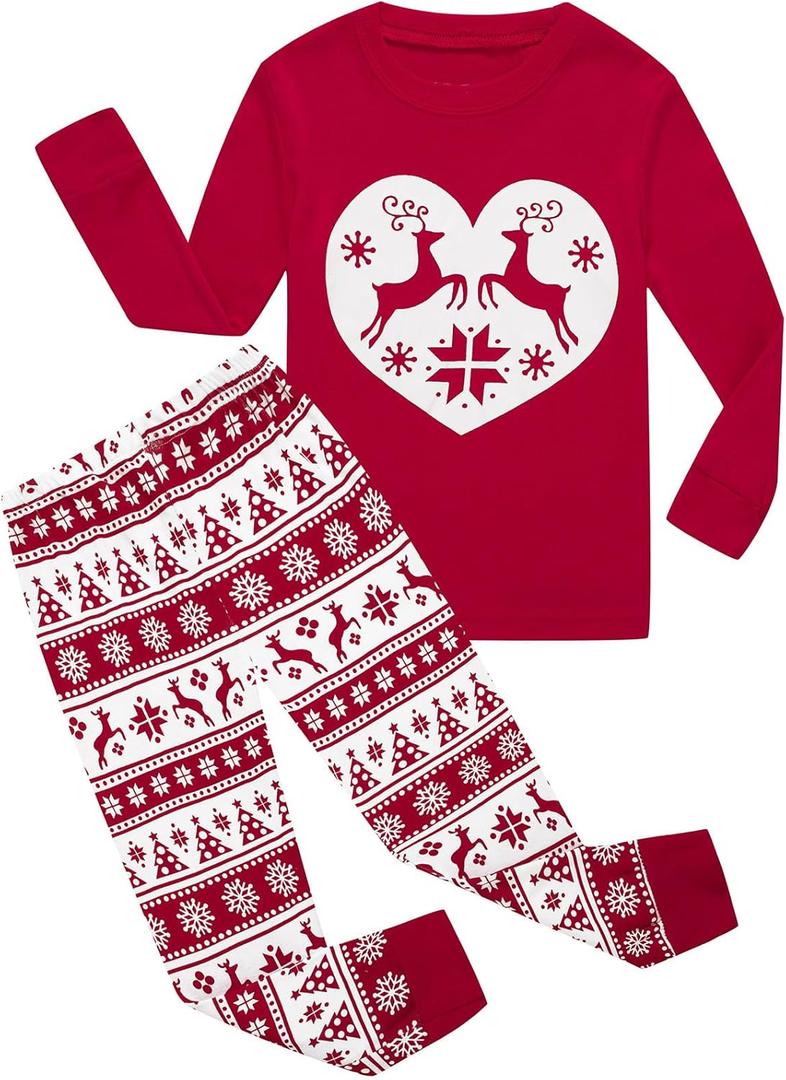 Demifill Boys And Girls Halloween Pajamas Sets Christmas Pjs Holiday Sleepwear Children Clothes (24 Months, Red/Love Reindeer)