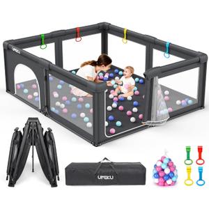 Baby Playpen Foldable Playpen for Babies and Toddlers, Extra Large Playpens Portable Play Pen Travel Activity Center for Kids Indoor Outdoor Pack and Play Baby Shower Gifts, 71"X59" Dark Grey