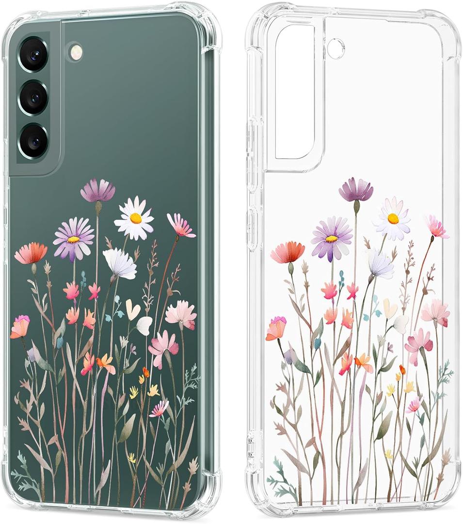 Floral Clear Case for Galaxy S22+ for Women/Girls,Pretty Phone Cover for Samsung Galaxy S22 Plus 5G,Flower Design Slim Soft Transparent Drop Proof TPU Protective Silicone Bumper Shell,FL-37
