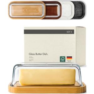 Kivy Glass Butter Dish With Airtight Lid That Keeps Butter Soft - For Countertop And Refrigerator Door Shelf - Butter Tray With Lid Fridge - Butter Holder For Counter - Covered Butter Dishes