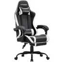GTRACING Gaming Chair with Footrest, Ergonomic Computer Game Desk Chair, Reclining Gamer Chair Seat Height Adjustment, Swivel Rocker with Headrest and Lumbar (white)