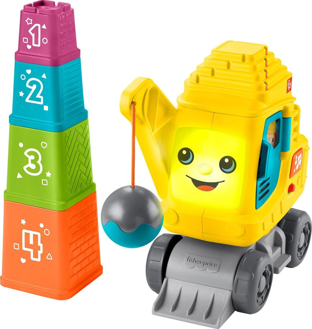 Fisher-Price Baby & Toddler Learning Toy Count & Stack Crane with Blocks, Lights, Music & Sounds for Infants Ages 9+ Months (Small)