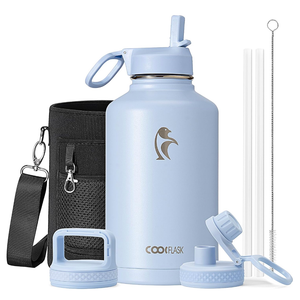 Coolflask Half Gallon Water Bottle Insulated with Straw & 3 Leakproof Lids