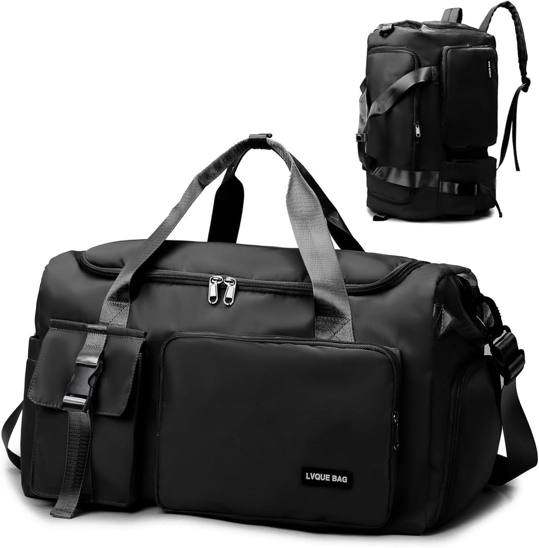 Eslcorri Gym Duffle Bag for Women Men, Sports Backpack with Wet & Shoe Compartment, Fitness Overnight Weekender Bag for Yoga, Swim, Travel (Style B, Black)