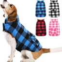 Malier Classic Plaid Fleece Dog Coat Jacket with Pocket, Windproof Warm Dog Coat Vest Winter Pet Clothes Apparel for Small Medium Large Dogs (Blue, XSmall)