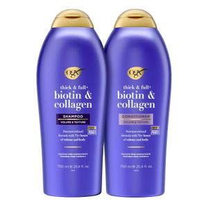 OGX Shampoo and Conditioner Set, Thick and Full + Biotin and Collagen, Purple, Helps Thicken and Texturize Hair, Ideal for Flat to Medium Volume Hair, 25.4 FL OZ, 2 Pack OGX Shampoo and Conditioner Set, Thick and Full + Biotin and Collagen, Purple, Helps Thicken and Texturize Hair, Ideal for Flat to Medium Volume Hair, 25.4 FL OZ, 2 Pack
