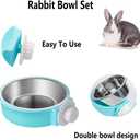 Rabbit Bowls Set, Big Pet Bunny Food Bowls Small Animals Cage Bowl and Stainless Steel Hanging Water Food Feeder Bowls for Big Bunny Food Dish (2 PCS)
