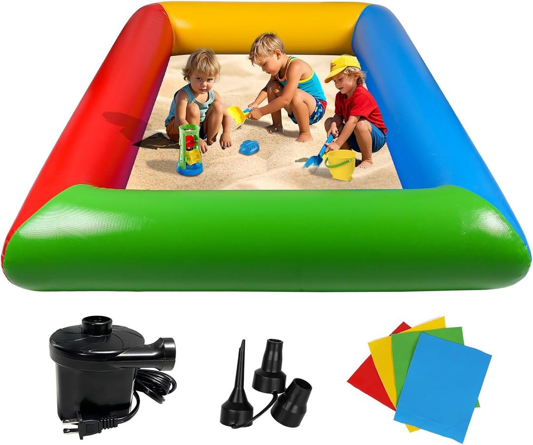 Inflatable Sandbox, Kids Thickened Foldable Large Sand Box with Pump for Party Backyard Garden Lawn Play Sand Pit Outdoor Indoor Includes Patches, 77.8" x 57.5"