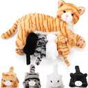 Skylety Nurturing Cat Stuffed Animal with 4 Plush Kittens, Cat Baby Stuffed for Girls Boys Plushy Mommy Kitty with Baby Kittens for Christmas Birthday Party Favors Gifts(Cute Style)