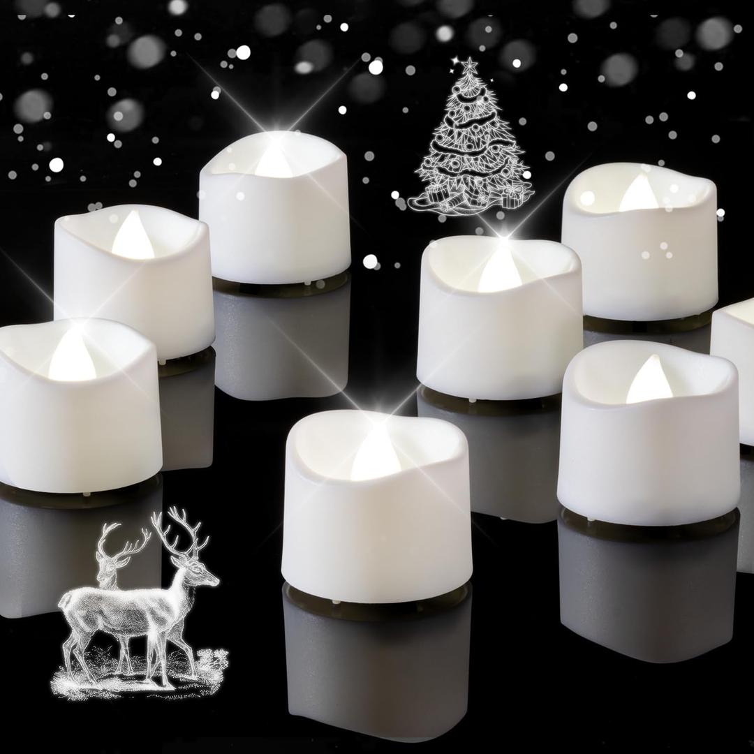 Homemory Pure White Flameless LED Tea Lights Candles, 200+Hour Battery Operated Fake Electric Votive Candles TeaLights for Christmas, DIY Mood Lighting, Party, Holiday, Funeral, Home Decor, 24-Pack