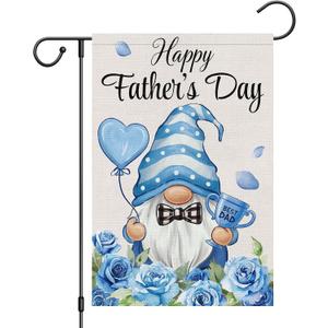 2 x Heyfibro Happy Father's Day Garden Flag 12x18 Double Sided Burlap, Blue Gnome Best Dad Rose Floral Father's Day Yard Banner, Buffalo Plaid Bow Tie Love Heart Trophy Outdoor Decor (ONLY FLAG)
