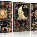 3pcs Celestial Sun and Moon Canvas Wall Art Crescent Moon T Picture Botanical Wildflowers Painting Posters Astrology Gothic Print Aesthetic Artwork for Living Room Bedroom Decor 16x24in canvas (24L" x 16W")