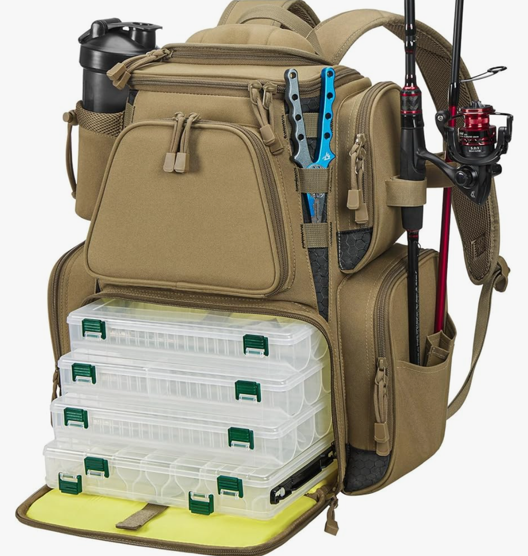 Piscifun Fishing Tackle Backpack with 4 Trays, Large Outdoor Storage Tackle Bag with Protective Rain Cover for Fishing Gear