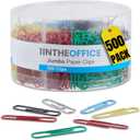 1InTheOffice Jumbo Paper Clip, Vinyl Coated Smooth Large Paper Clips "500 Pieces" (Assorted Brights)