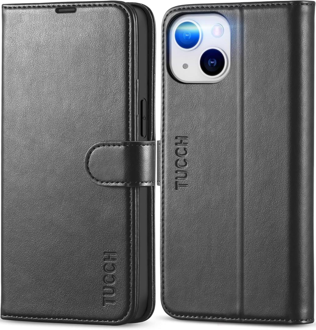 TUCCH Wallet Case for iPhone 13 Mini, [TPU Shockproof Inner Shell] PU Leather [RFID Blocking] [Credit Card Holder] Magnetic Stand Flip Cover Compatible with iPhone 13 Mini 5.4-inch 2021, Black