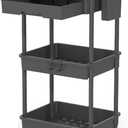 Rolling Storage Cart with Detachable Drawers, Locking Wheels, Cup Holder & Hooks, Easy Assembly 3-Tier Mobile Organizer for Kitchen, Bathroom, Craft Room, Jet