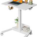 28" Mobile Standing Desk with Storage, Rolling Laptop Desk | Height Adjustable Portable Desk with Wheels & Cup Holder, Stand up Desk for Study, Ideal for Home Office, Classroom, White
