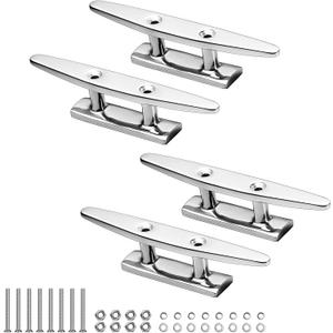 Boat Cleats, Marine Grade 316 Stainless Steel Boat Mooring Cleat Pack of 4, Installation Accessories Included (5 Inch) Boat Cleats, Marine Grade 316 Stainless Steel Boat Mooring Cleat Pack of 4, Installation Accessories Included (5 Inch)