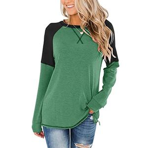 Bingerlily Women's Casual Long Sleeve Tunic Tops Crew Neck Color Block Blouses (Grass green, Small) Size S