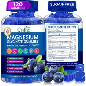 Magnesium Glycinate Gummies 600mg, Sugar Free Chewable Magnesium Gummies for Adults & Kids Relaxation, Stress Relief, Night Rest, No Melatonin, Gluten Free, Non GMO, Vegan, Pectin, 120 Count
