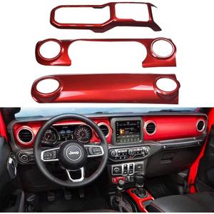 Bolaxin ABS Center Console Panel Dashboard Cover Compatible with Jeep Wrangler JL 2018-2023/ Jeep Gladiator JT 2020-2023 Interior Trim Decor for Jeep Accessories (Red)