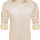 DiBanGu Men's Long Sleeve Button Down Shirt, Satin Shiny Dress Shirt for Men Solid Regular Fit Shirts with Pocket Wedding Party (Medium)